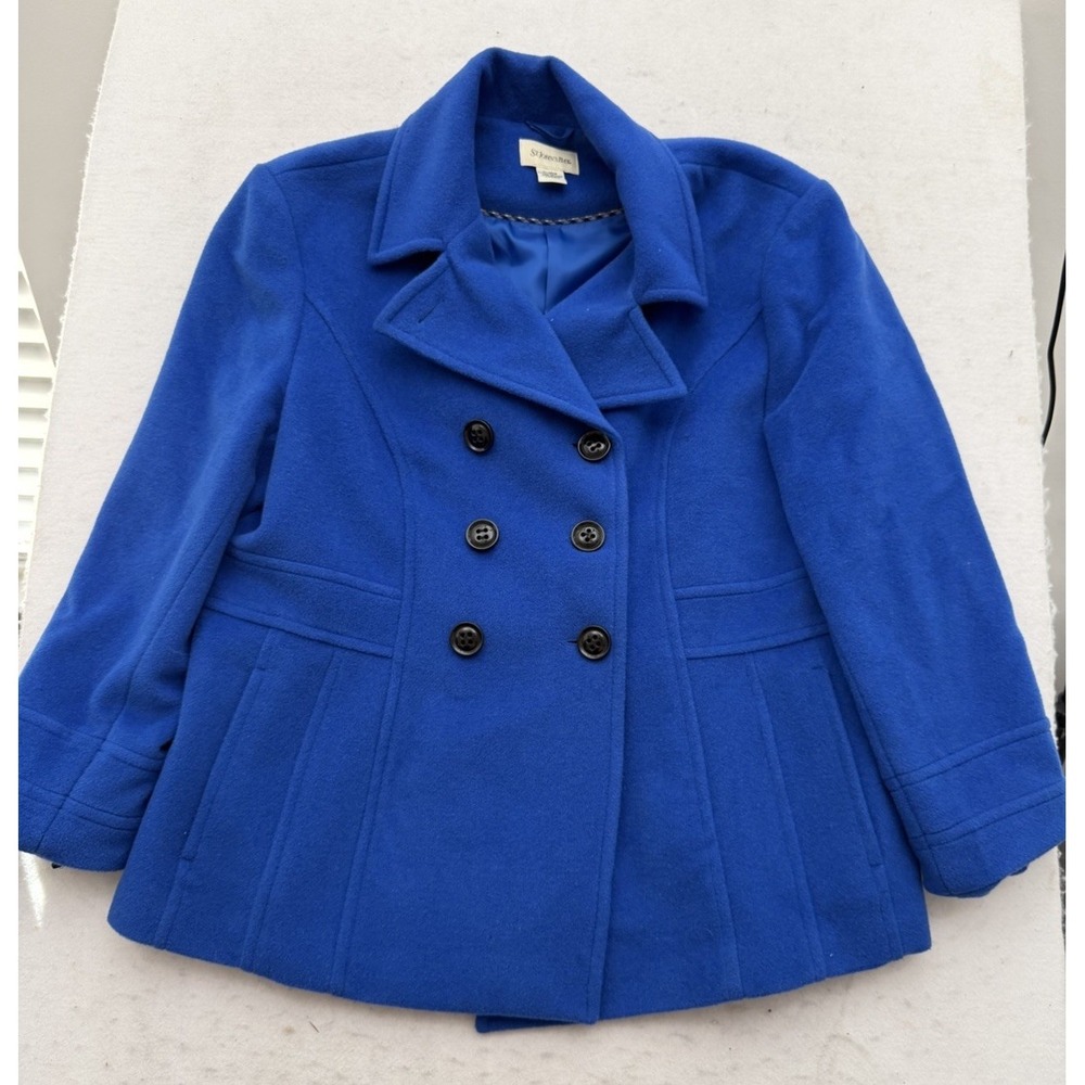 VTG Wool Pea Coat Womens XL Double Breasted Blue 90s Preppy AMAZING CONDITION